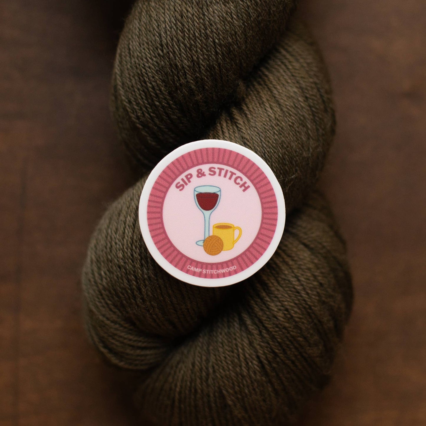 Sip & Stitch Badge Sticker