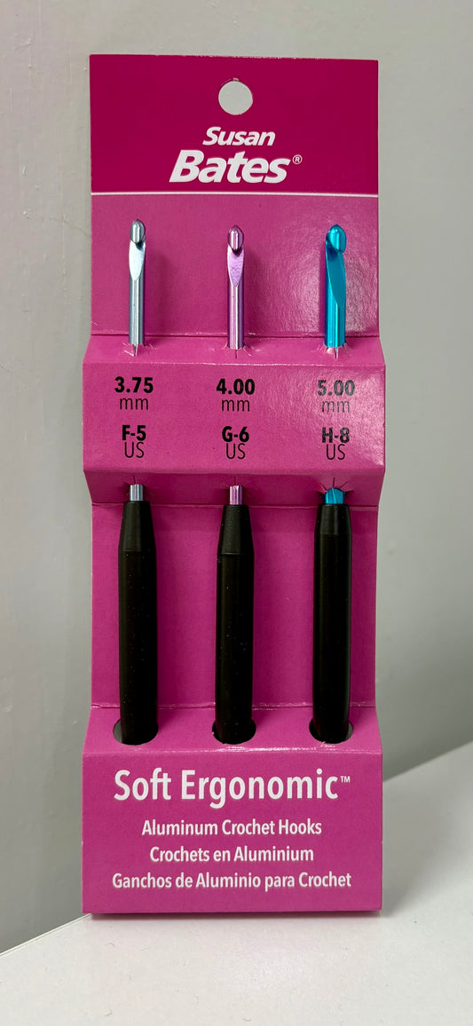 Susan Bates Soft Ergonomic Aluminum Crochet Hooks F/3.75mm G/4mm H/5mm