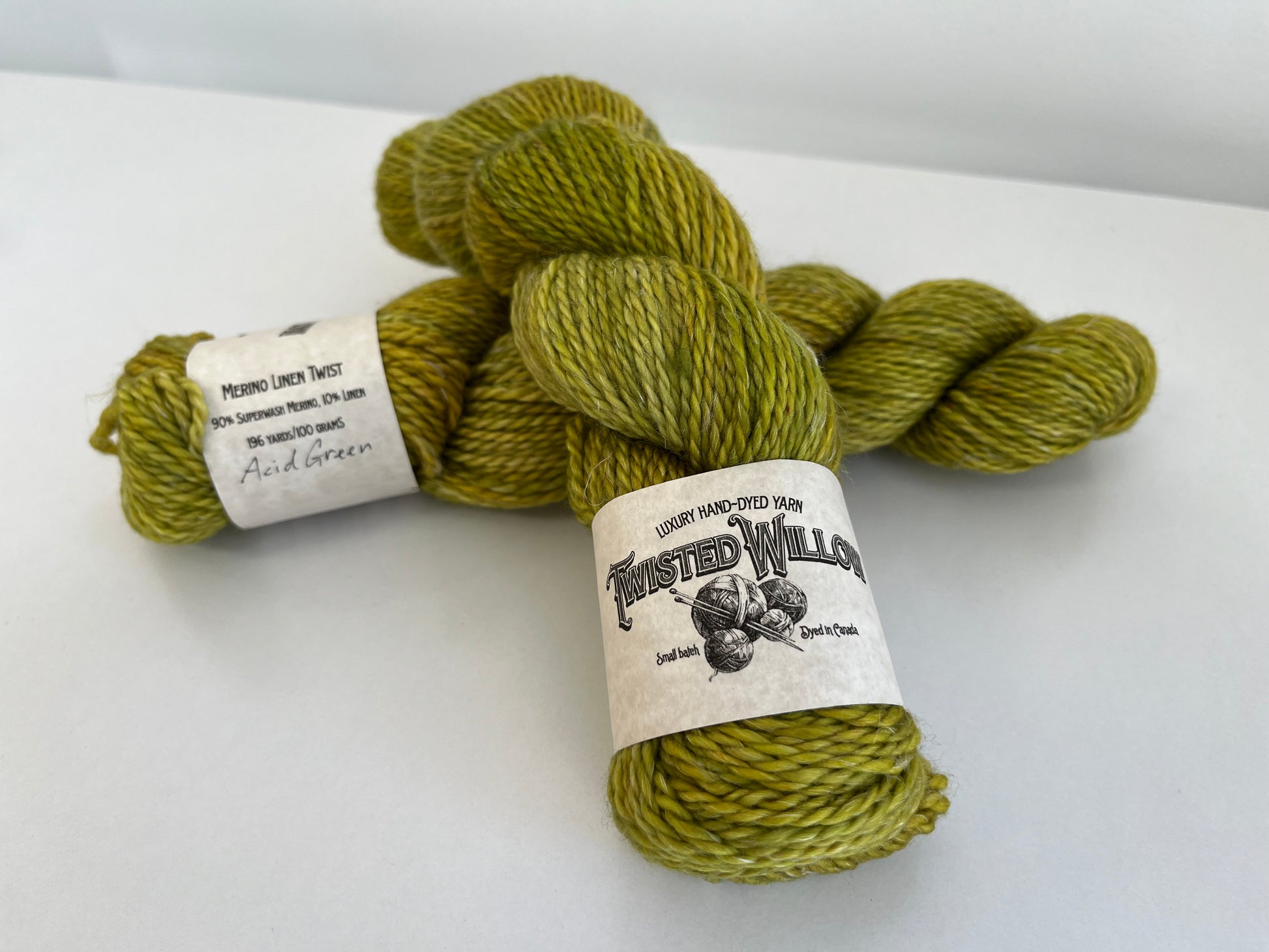 Twisted Willow Yarn; Merino Linen Twist; Acid Green