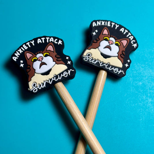 Knitting Needle Point Protectors Anxiety Attack Survivor Cat