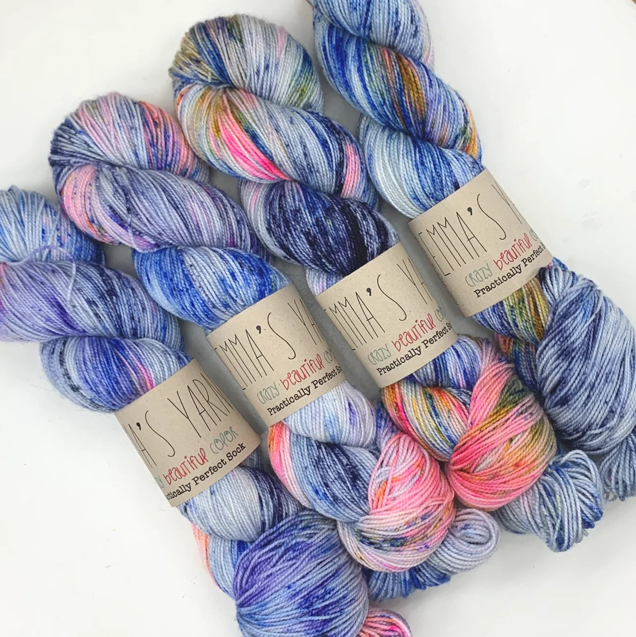 Emmas yarn; Practically perfect Sock; Wing It;